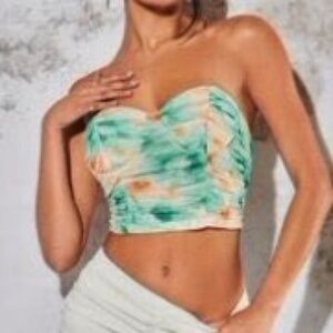SHEIN Strapless Green and Orange Crop Top